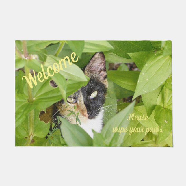 Calico Cat dans le tapis de porte Zinnias (Devant)