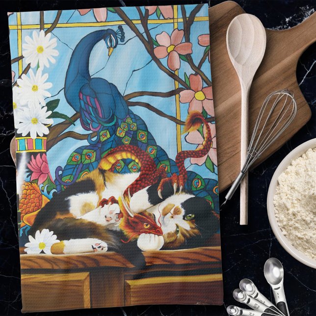 Calico Cat Dragon Red Geschirrtuch (Von Creator hochgeladen)