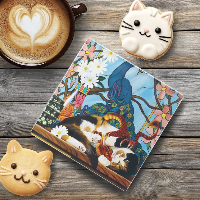 Calico Cat Dragon Red Glasuntersetzer (Von Creator hochgeladen)