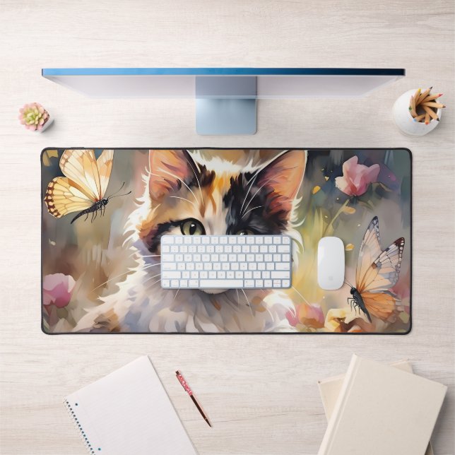 Calico Cat et Papillons dans le jardin de printemp (Bureau 1)