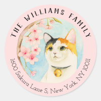 Calico Cat et Sakura | Étiquette de adresse de fam