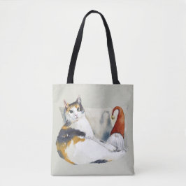 Calico Cat Gnome & Tortoiseshell Wasserfarbe Tasche