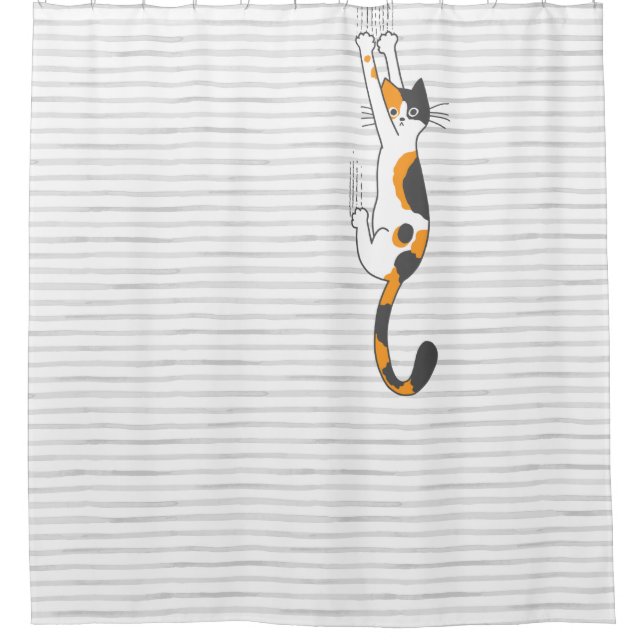 Calico Cat hanging on | Funny Cat Lover Duschvorhang (Vorderseite)