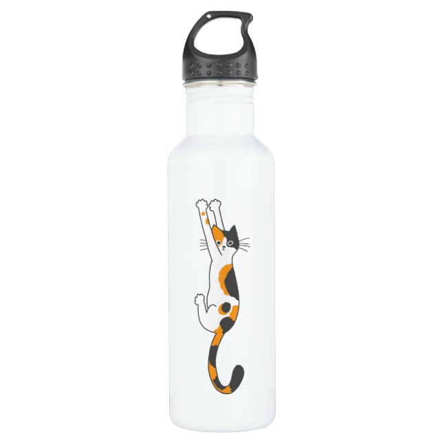 Calico Cat Hanging on Funny Cat Lover's Edelstahlflasche (Vorderseite)