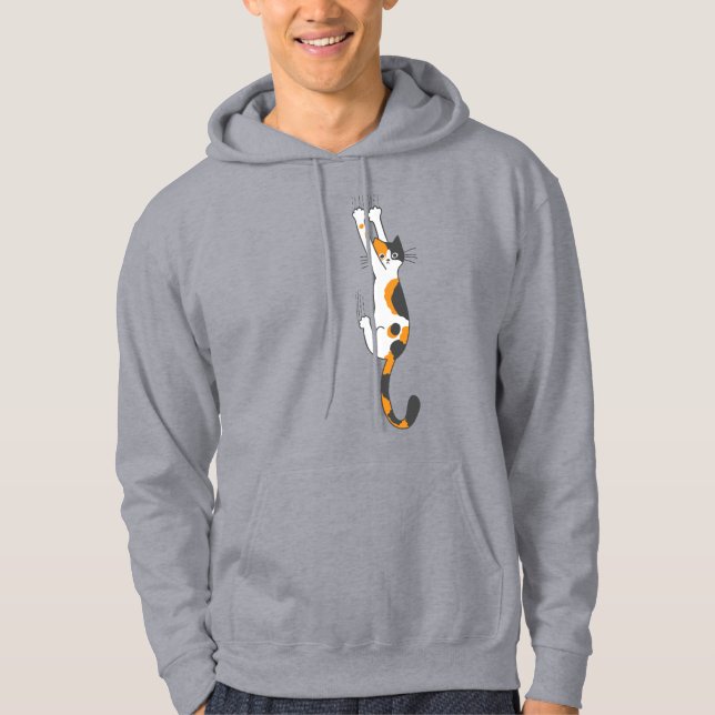 Calico Cat Hanging on Funny Cat Lover's Hoodie (Vorderseite)