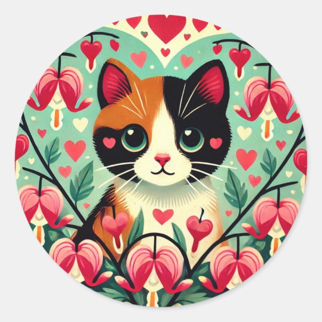 Calico Cat Liebe Runder Aufkleber (Vorderseite)