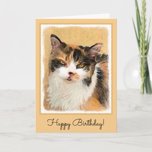 Calico Cat Malerei - Niedliche Originalkatzenart Karte (Vorderseite)