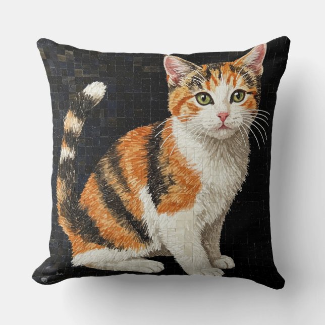 Calico Cat Mosaic Portrait Kissen (Vorderseite)