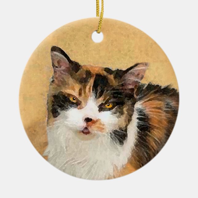 Calico Cat Painting - Cute Original Cat Art Keramik Ornament (Vorne)