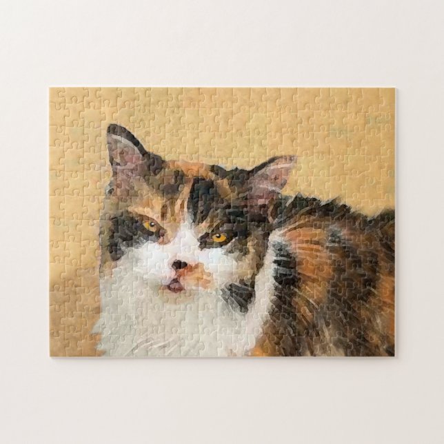 Calico Cat Painting - Niedliche Original Cat Art (Horizontal)