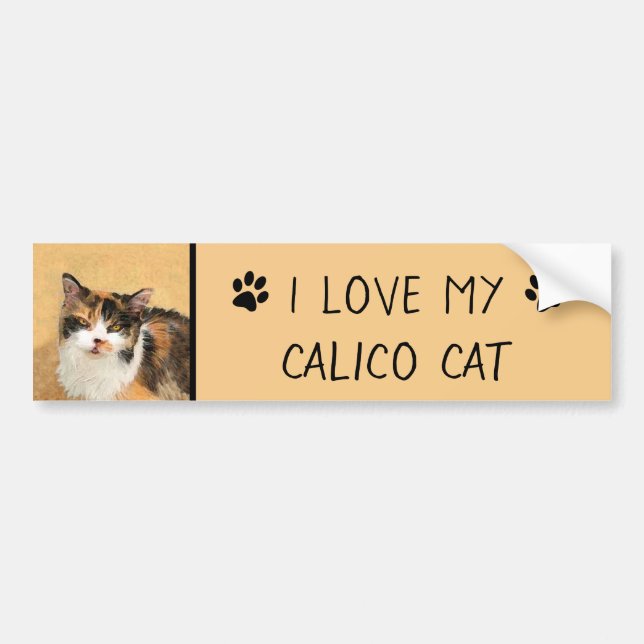 Calico Cat Painting - Niedliche Original Cat Art Autoaufkleber (Vorne)