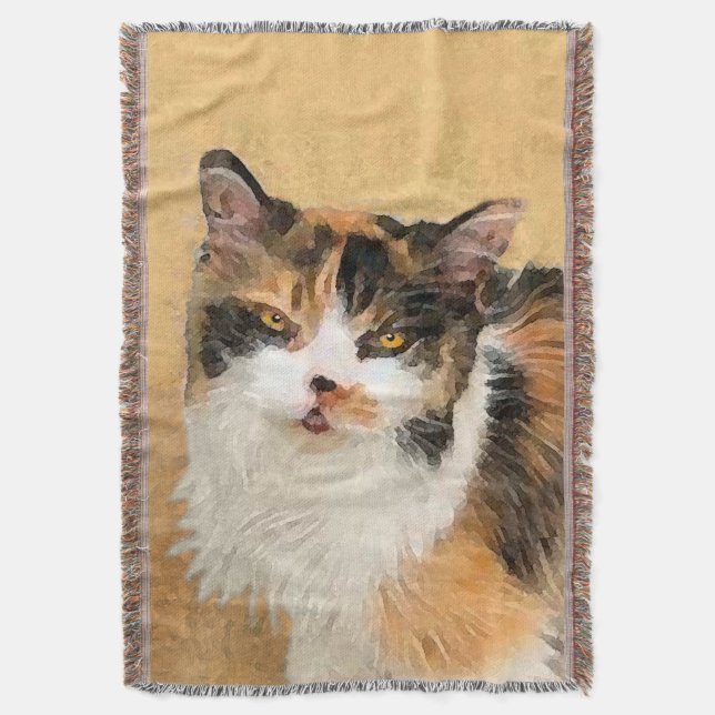 Calico Cat Painting - Niedliche Original Cat Art Decke (Vorderseite Vertikal)