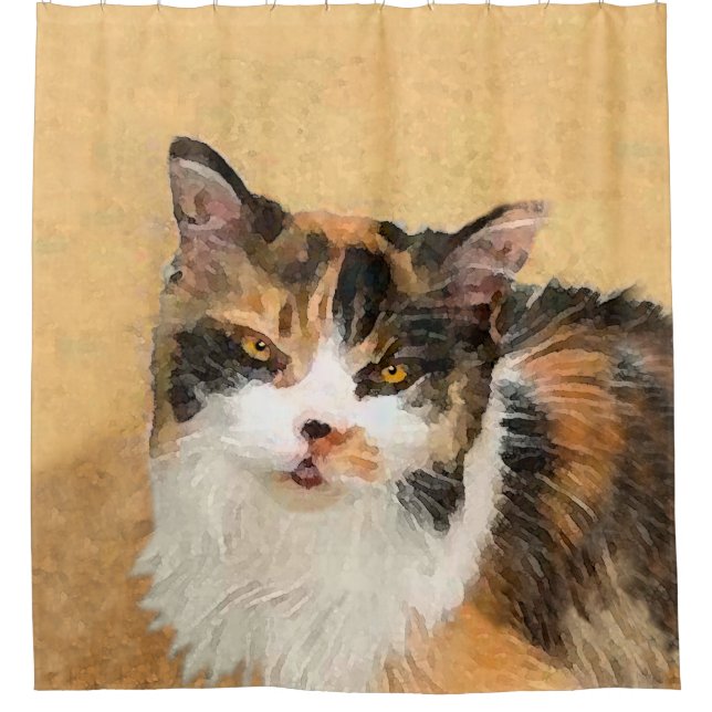 Calico Cat Painting - Niedliche Original Cat Art Duschvorhang (Vorderseite)