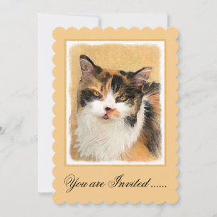 Calico Cat Painting - Niedliche Original Cat Art Einladung