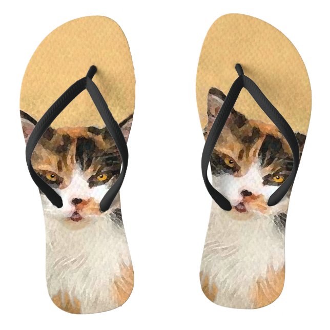 Calico Cat Painting - Niedliche Original Cat Art Flip Flops (Fußbett)