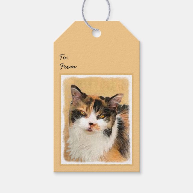 Calico Cat Painting - Niedliche Original Cat Art Geschenkanhänger (Vorderseite)