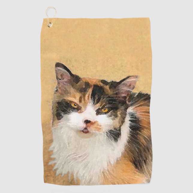 Calico Cat Painting - Niedliche Original Cat Art Golfhandtuch (Vorderseite)