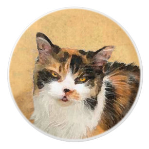 Calico Cat Painting - Niedliche Original Cat Art Keramikknauf