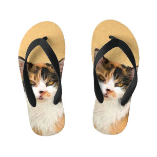 Calico Cat Painting - Niedliche Original Cat Art Kinderbadesandalen
