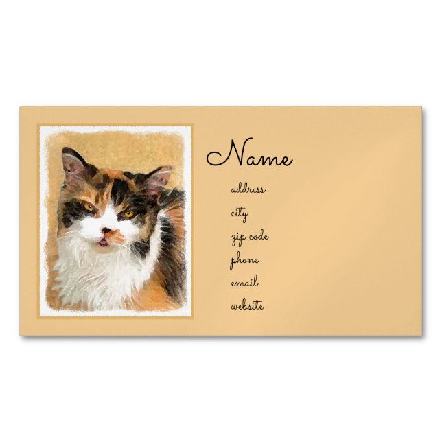 Calico Cat Painting - Niedliche Original Cat Art Magnetische Visitenkarte (Vorderseite)