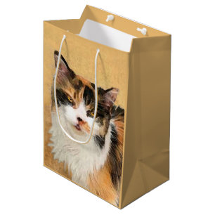 Calico Cat Painting - Niedliche Original Cat Art Mittlere Geschenktüte