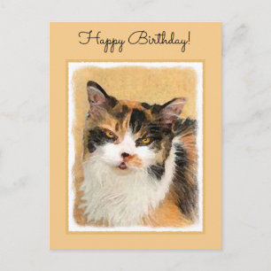 Calico Cat Painting - Niedliche Original Cat Art Postkarte