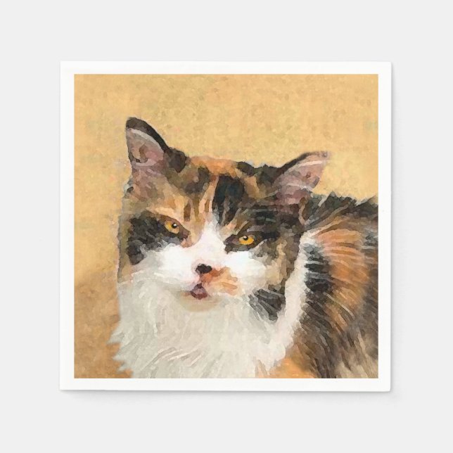 Calico Cat Painting - Niedliche Original Cat Art Serviette (Vorderseite)