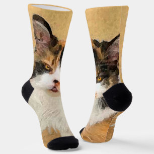 Calico Cat Painting - Niedliche Original Cat Art Socken