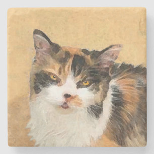 Calico Cat Painting - Niedliche Original Cat Art Steinuntersetzer