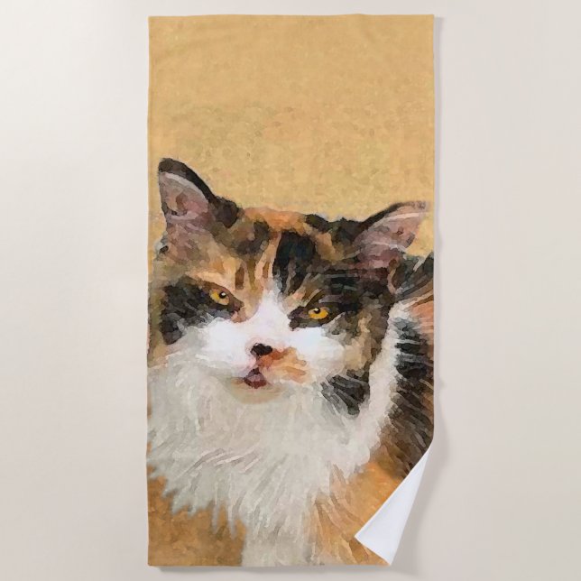Calico Cat Painting - Niedliche Original Cat Art Strandtuch (Vorderseite)