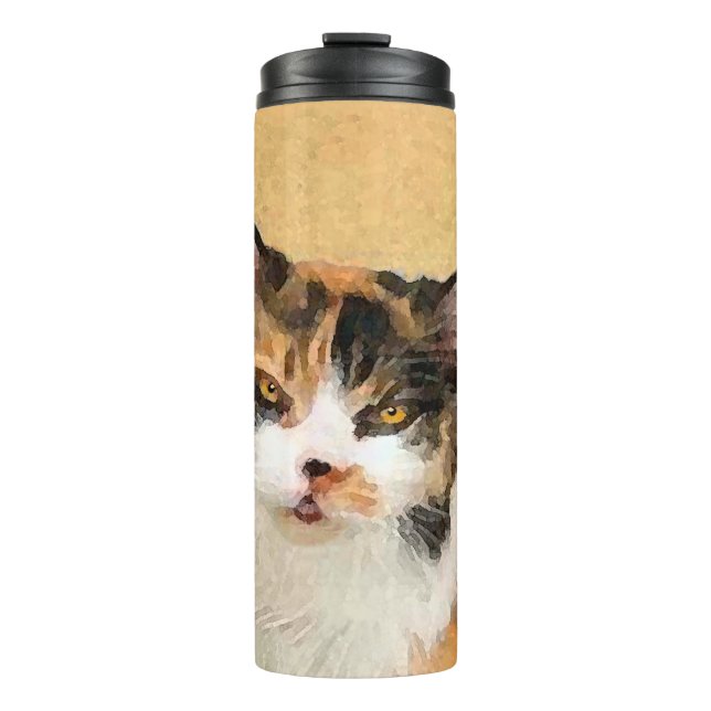 Calico Cat Painting - Niedliche Original Cat Art Thermosbecher (Vorderseite)