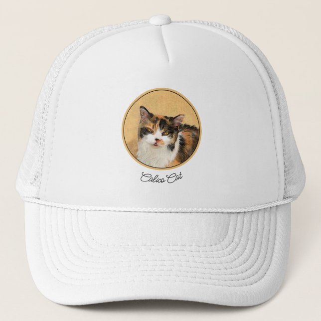 Calico Cat Painting - Niedliche Original Cat Art Truckerkappe (Vorderseite)