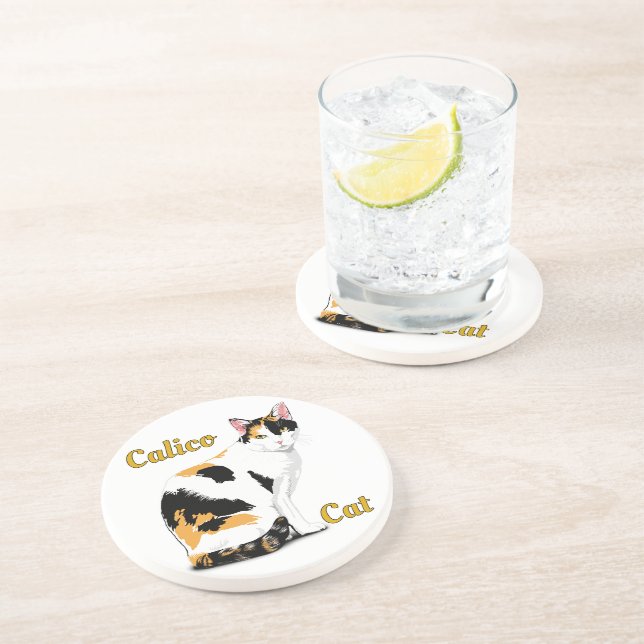 Calico Cat Personalisiert Getränkeuntersetzer (Seite)