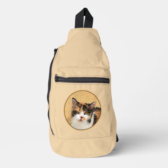 Calico Cat Portrait Malerei Niedliche Kunst Crossbody Bag (Vorderseite)