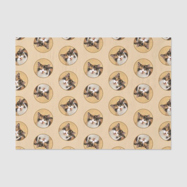 Calico Cat Portrait Malerei Niedliche Kunst Seidenpapier (Vorderseite)