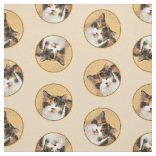 Calico Cat Portrait Malerei Niedliche Kunst Stoff