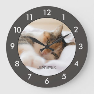 Calico Cat Resting Custom Large Clock Große Wanduhr