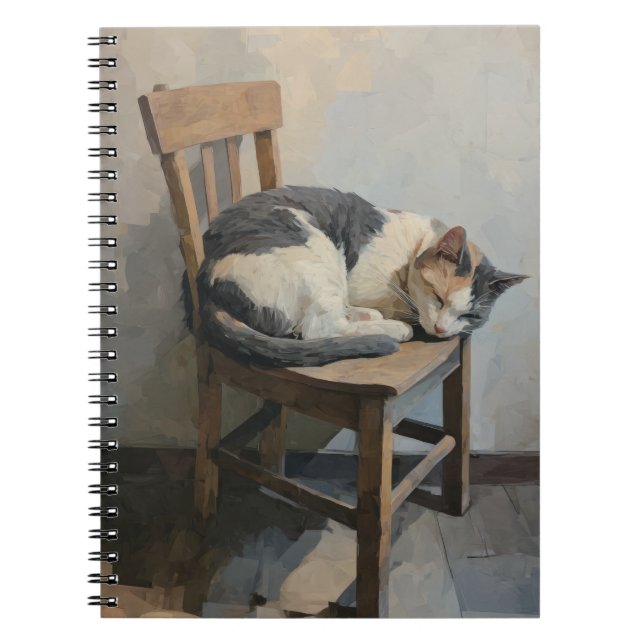 Calico Cat Sleepy Holzstuhl Notebook Notizblock (Vorderseite)