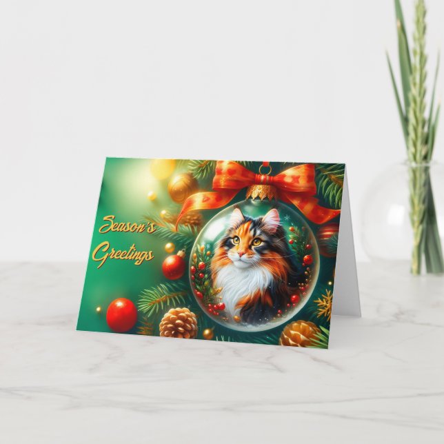 Calico Cat sur la carte de Noël de l'ornement (Devant)