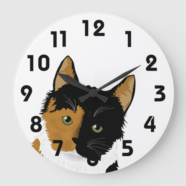 Calico Cat Wall Clock Große Wanduhr (Vorderseite)