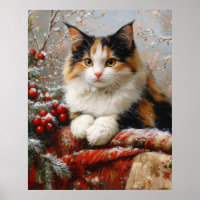 Calico Cat Winter Scene Painting