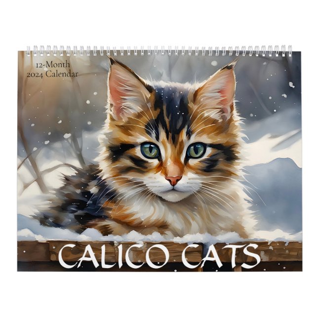 Calico Cats Aquarell Art 12-Monat 2024 Kalender (Titelbild)