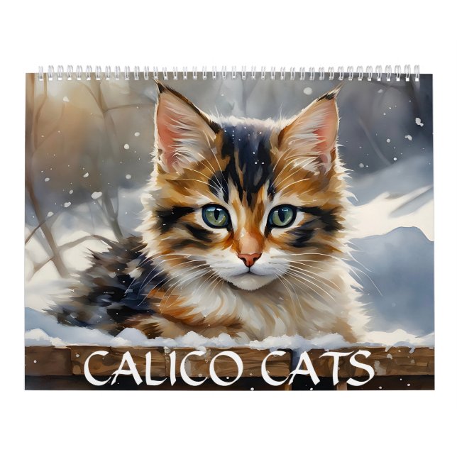 Calico Cats Aquarelle Art 12-Mois Calendrier 2025 (Protection)