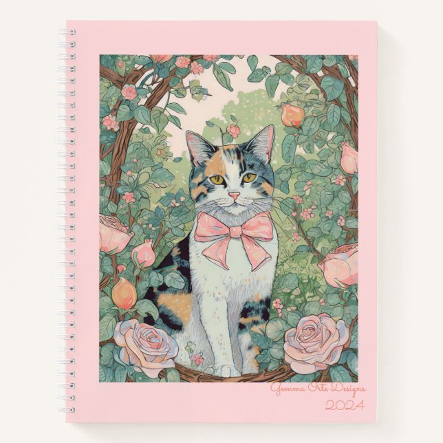 Calico chat dans le jardin Carnet spiral (Devant)