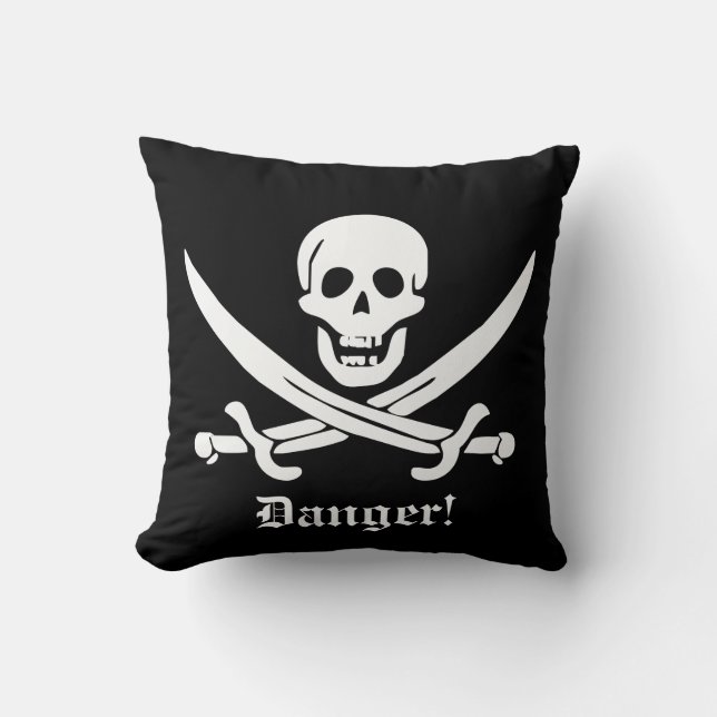 Calico Jack Pirate Flag Skull and Cutlass Warnung Kissen (Vorderseite)
