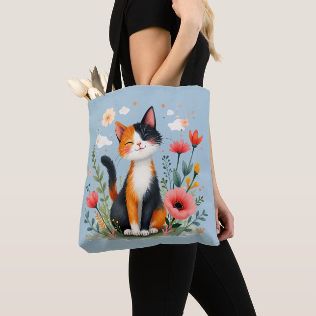 Calico Katze im blühenden Garten lächeln Tasche (Von Nahem)
