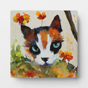 Calico Katze im Garten Fotoplatte
