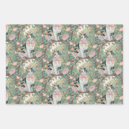 Calico Katze im Garten mit Blume Geschenkpapier Set