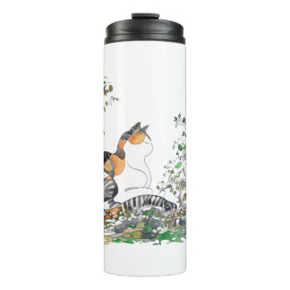 Calico Katze im Garten Thermosbecher