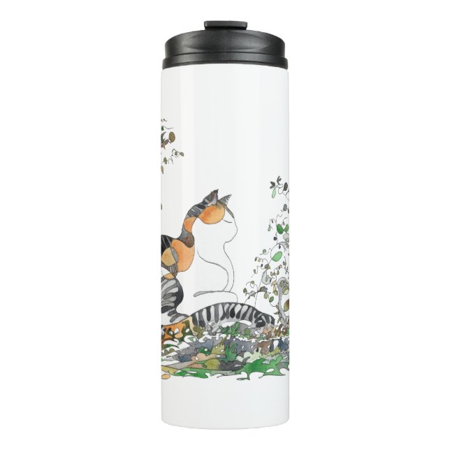 Calico Katze im Garten Thermosbecher (Vorderseite)
